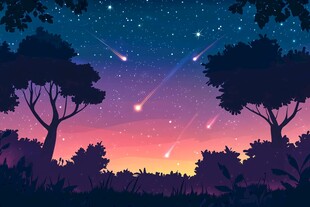 森林夜空下的流星美景