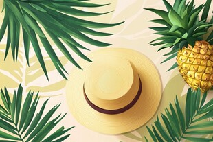 夏日度假风 草帽与菠萝