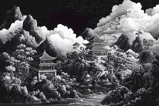 水墨山水间的古典建筑