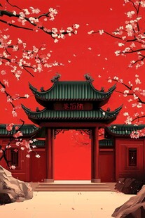 红墙古建映繁花