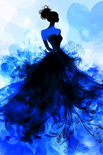 梦幻蓝调中的优雅礼服身影