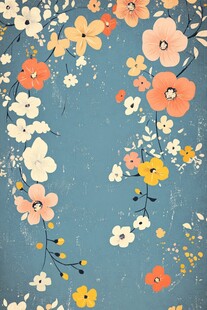蓝色背景上的多彩花卉图案