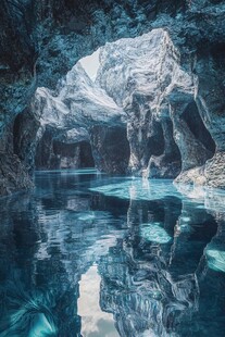 神秘冰洞中的幽蓝水域