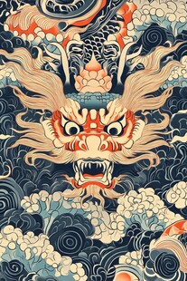 中式龙纹海浪传统图案