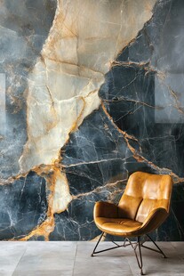 大理石墙前的复古皮椅