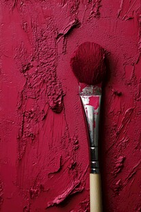 玫红色墙面上的绘画毛刷