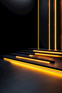 黑色空间中的黄色光带造型