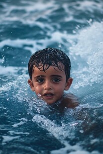 男孩在水中嬉戏