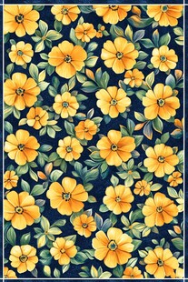 黄色花卉图案的深色背景设计