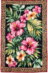 热带花卉豹纹图案地毯