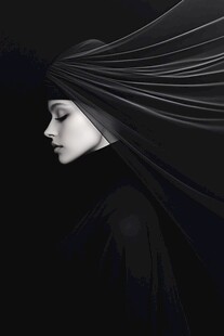 黑纱蒙面的神秘女性侧影