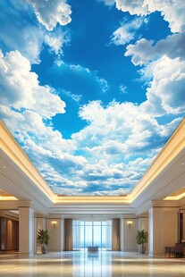 室内蓝天白云天花板景观
