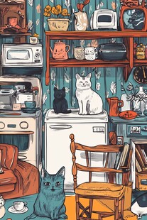 猫咪的温馨厨房生活场景