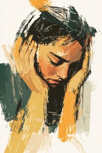 抱头沉思的女性形象