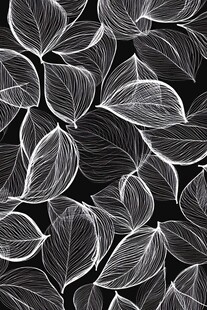 黑白线条树叶无缝图案