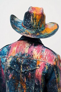 彩色涂鸦牛仔背影与牛仔帽