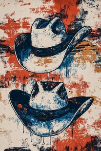 复古风双牛仔帽艺术画