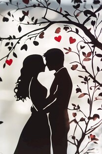 浪漫情侣树下相依剪影