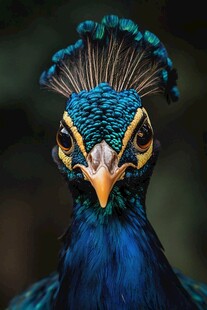 蓝孔雀特写 华丽羽冠与锐眸