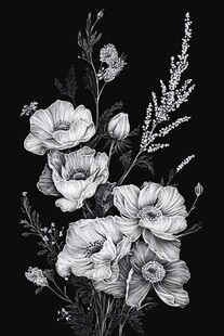 黑白花卉插画