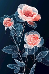 梦幻透明玫瑰花卉插画