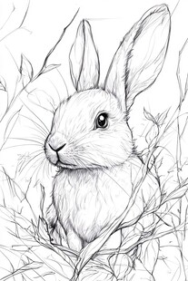 草丛中的可爱素描小兔子