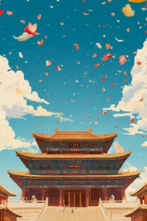 古风宫殿飘花飞鸟梦幻景