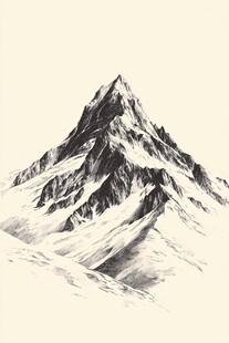 水墨风格的巍峨雪山