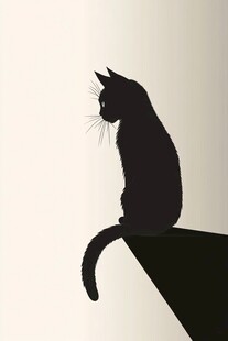黑猫剪影坐于边缘