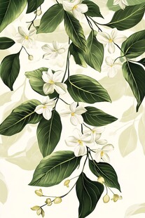 清新茉莉花叶图案背景