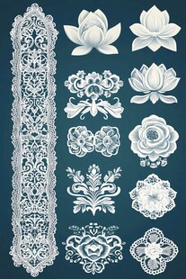 精美白色花卉蕾丝图案集合