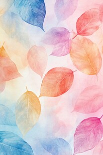 梦幻水彩风多彩树叶图案
