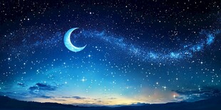 梦幻星空下的弯月美景
