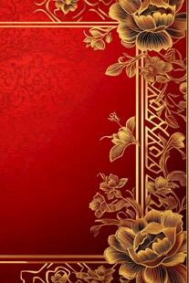 红色金边牡丹花纹背景图