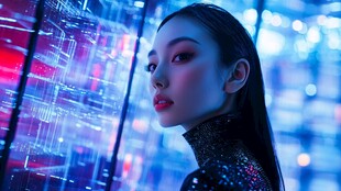 未来感少女置身科技幻景