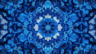 蓝色华丽对称花纹图案