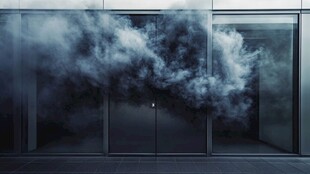 烟雾弥漫的现代玻璃门场景
