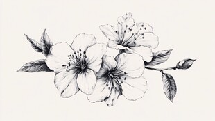 黑白花卉插画 精致花朵