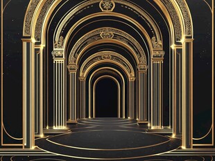 黑金拱形奢华通道场景