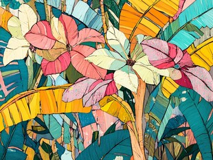 热带花卉绚丽插画景观