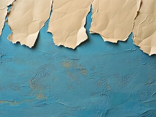 撕裂的纸张与蓝色背景