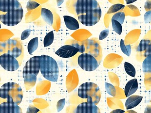蓝黄树叶几何图案背景