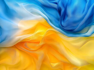 蓝黄飘动丝绸纹理画面