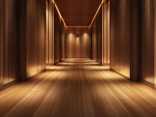 木质长廊的静谧光影世界