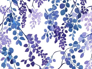 蓝紫色枝叶花卉无缝图案