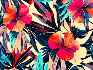 热带花卉几何图案背景