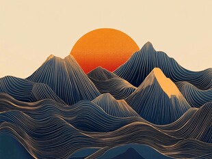 日落群山间的线条美学