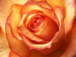 橙黄玫瑰特写之美
