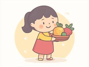 女孩捧果篮笑容甜