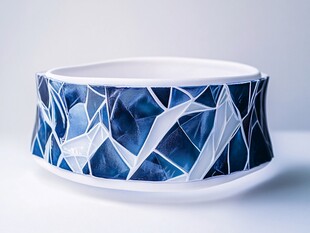 蓝白几何图案艺术碗